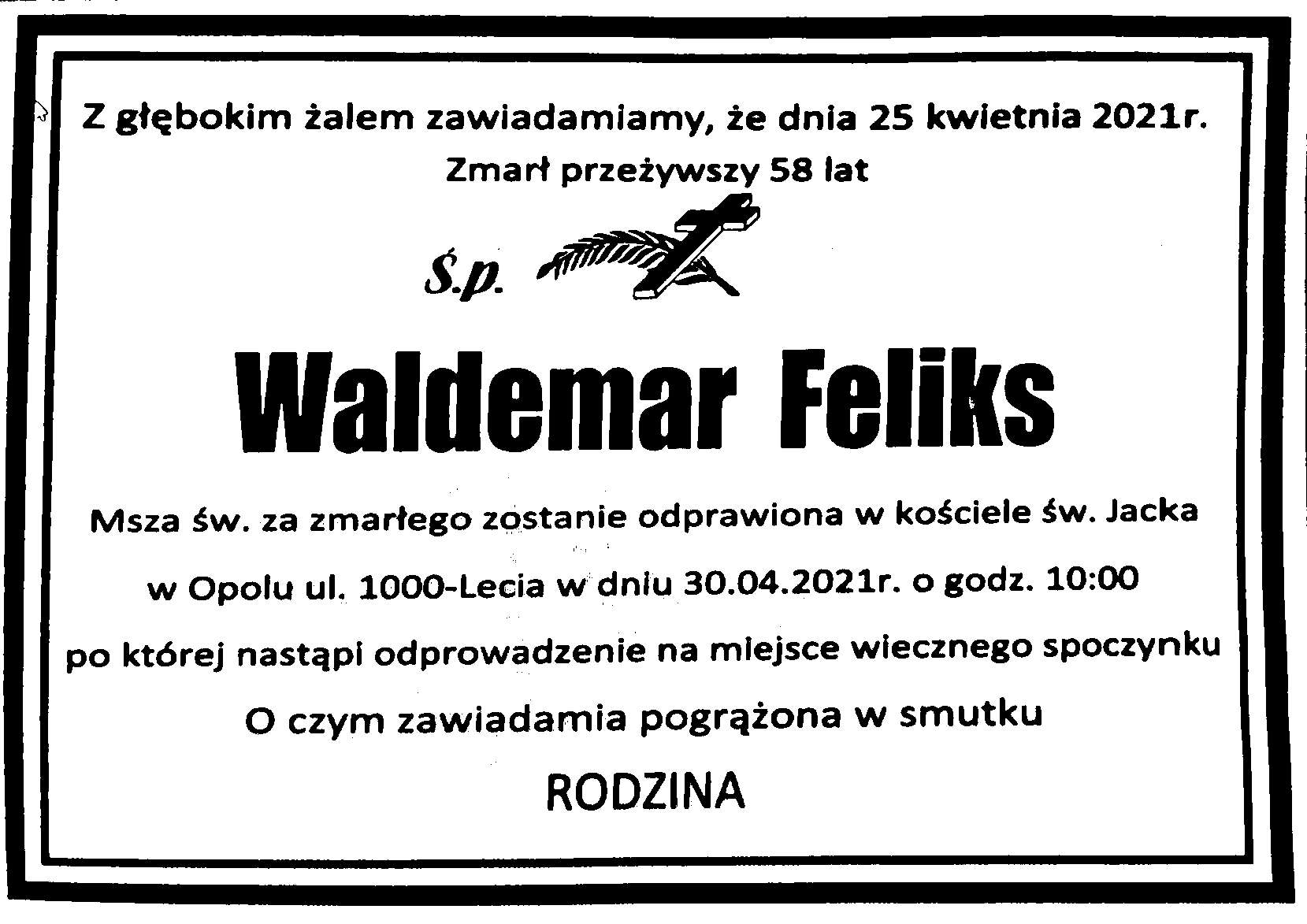 Waldemar Feliks pożegnanie