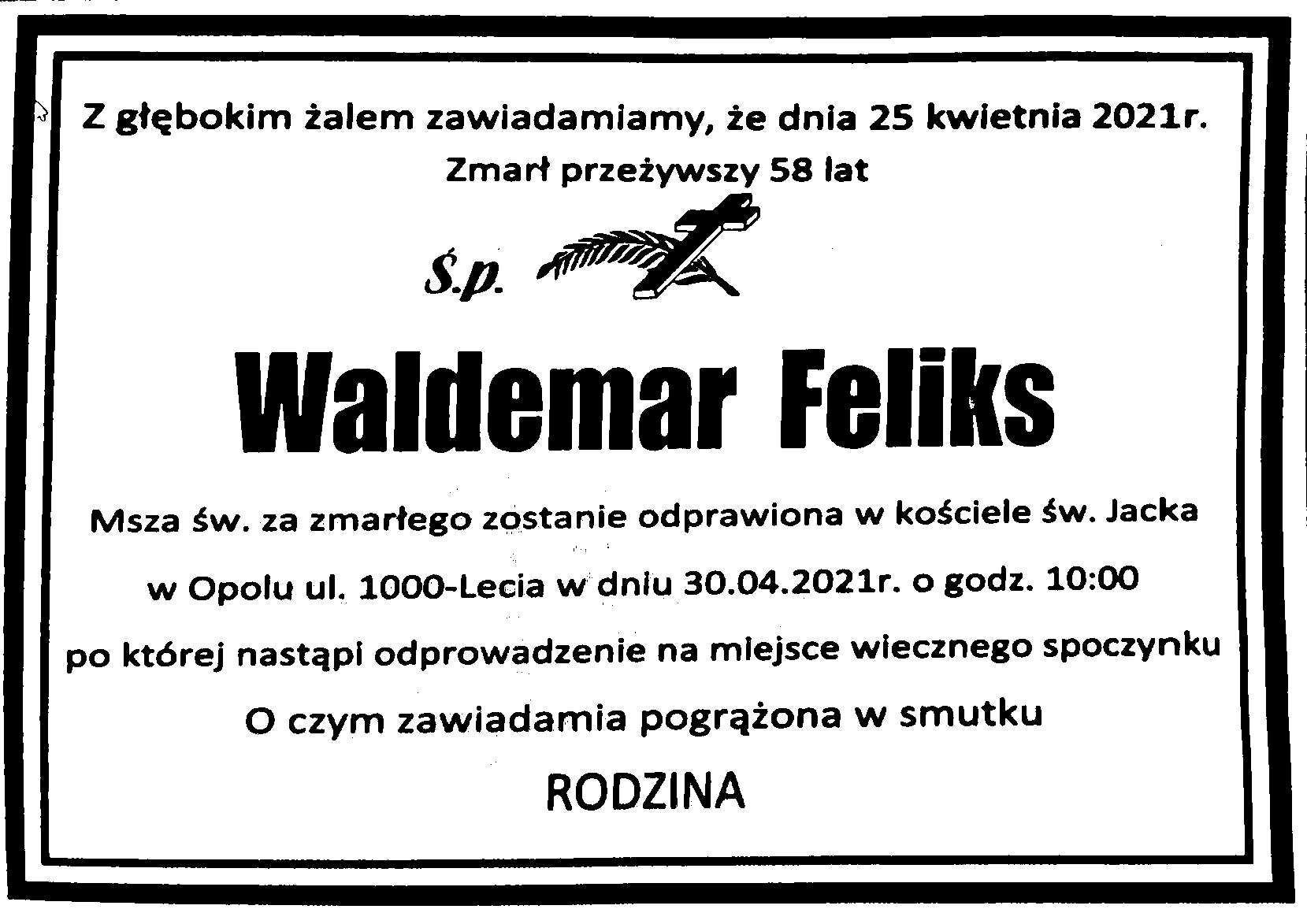 Waldemar Feliks pożegnanie